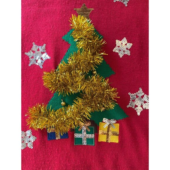 Allison Brittney Ugly Christmas Sweater Tree & Gifts Design LARGE Y2K Holidaycor - Picture 6 of 8